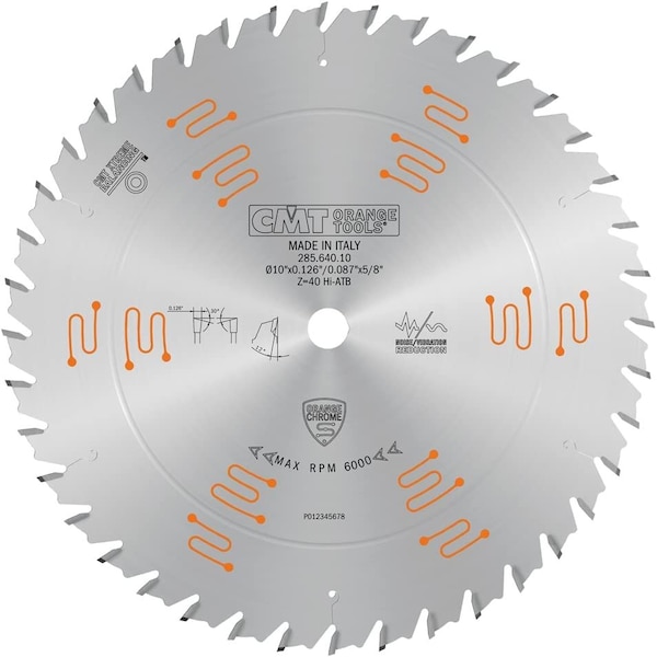 Cmt Orange Chrome General Purpose Blade 10" x T40 HiATB, D 10 254mm - T 50 - B 5/8 - K .126 - P .087 285.640.10 - main